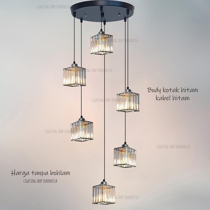 Lampu gantung void 6in1 gold kaca kristal minimalis modern 6 lampu