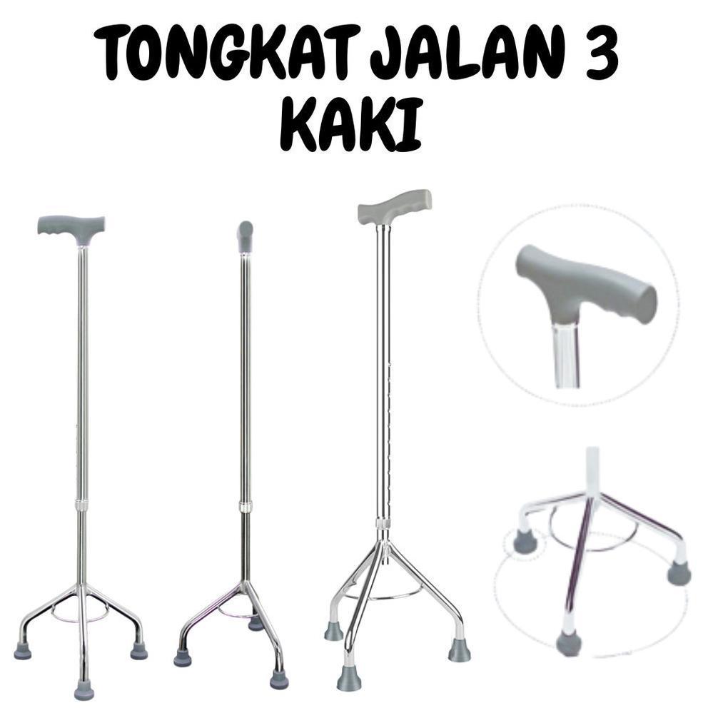 Tongkat Alat Bantu Jalan Stainless Kaki 3/Tongkat Jalan Orang Tua/Tongkat Jalan