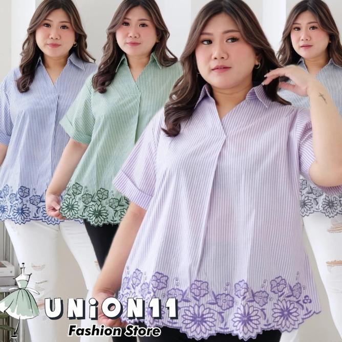 Jumbo Blouse Wanita Jumbo Blouse Wanita Katun Salur Bordir Bunga Ld