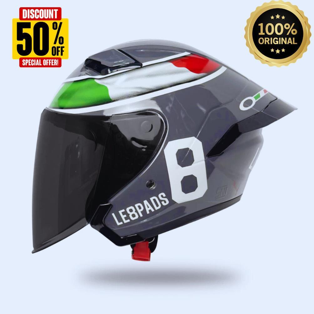 NEW helm MOTIF LEOPARD 100% ORI MLA [ TERMURAH ]  keren berkualitas helm hallf face grey dop