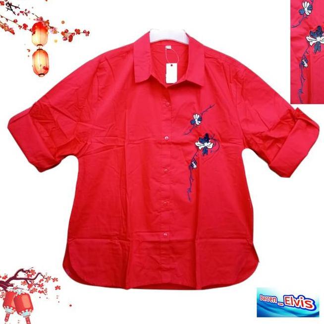 Kemeja Wanita Import Kemeja Wanita Import Merah Merah / Bordir Pinguin