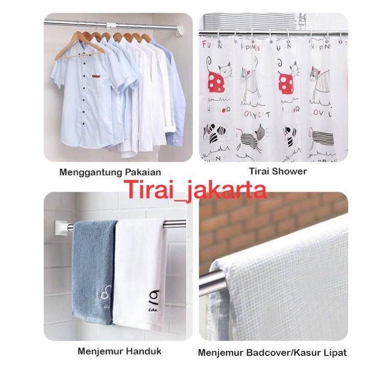 Tiang Gantungan Flexible Tanpa Paku/ Tiang Horden / Tiang Jemuran / Tiang Serbaguna Kamar Mandi Toil