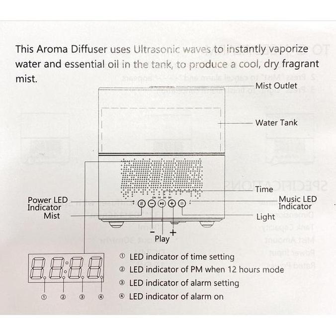 Aroma Diffuser 300ml Essential Oil Diffuser With LED light Speaker