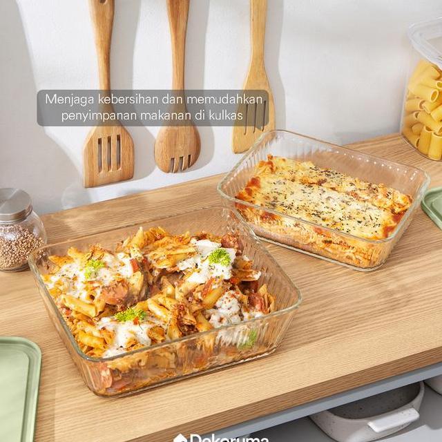 Dekoruma Yukata Piring Oven Saji Kaca Kaca Pirex Piring Kaca Tahan Panas 1400 Ml Dengan Tutup
