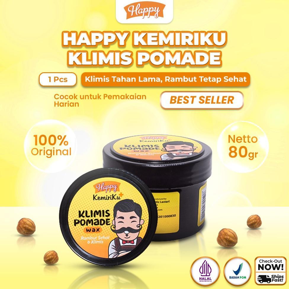 Happy Pomade Klimis (Wax Based) 80gr | Pomade Dengan Kandungan minyak kemiri dan Vitamin E | Membant
