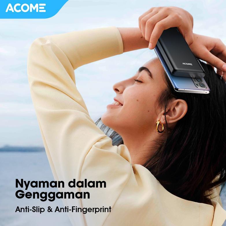 Terbaru Acome Powerbank Pb 10000Mah 2.1A Dual Port Micro & Type-C Powerbank Travel Friendly Original