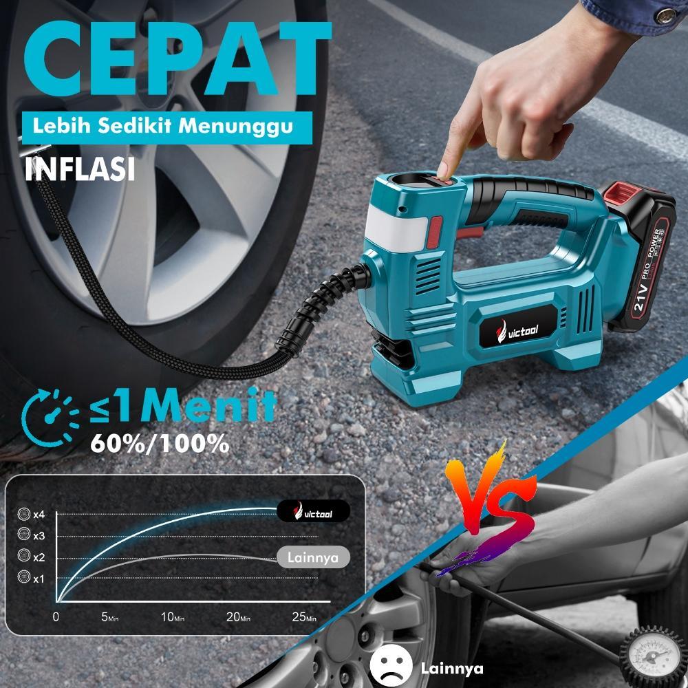 BIG SALE Victool Pompa Udara Multifungsi Nirkabel Baterai Lithium 21V  Pompa Angin Ban Elektrik Port