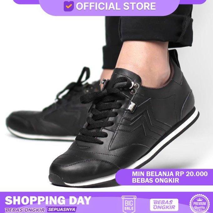 Geovani 39-44 Cataldo Hitam - Sepatu Sneakers Casual Pria Kulit