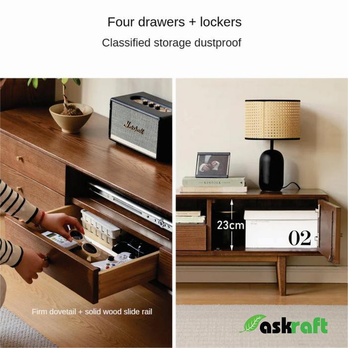Askraft Buffet Lemari TV Minimalis Model Retro Kayu Jati Solid Asli