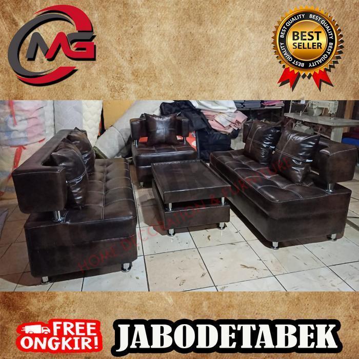 SOFA BLACK TIGGER 221 PLUS MEJA | KULIT OSCAR
