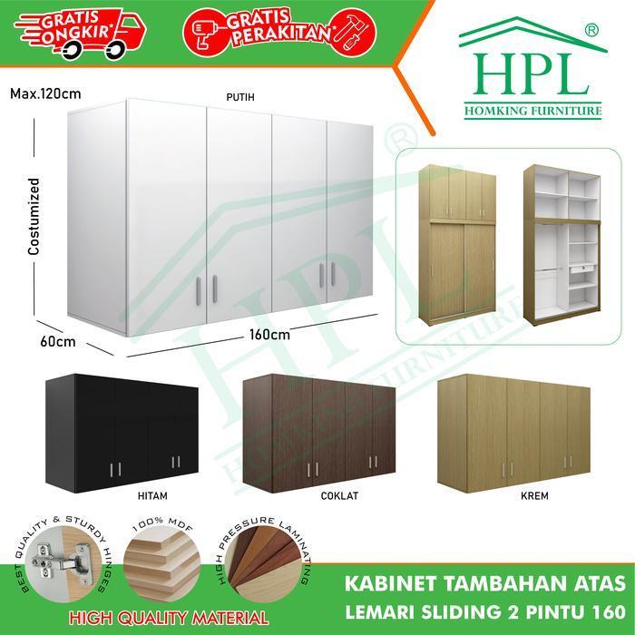 Lemari Pakaian HPL Sliding Door 2 Pintu 160 Coklat Muda Kayu