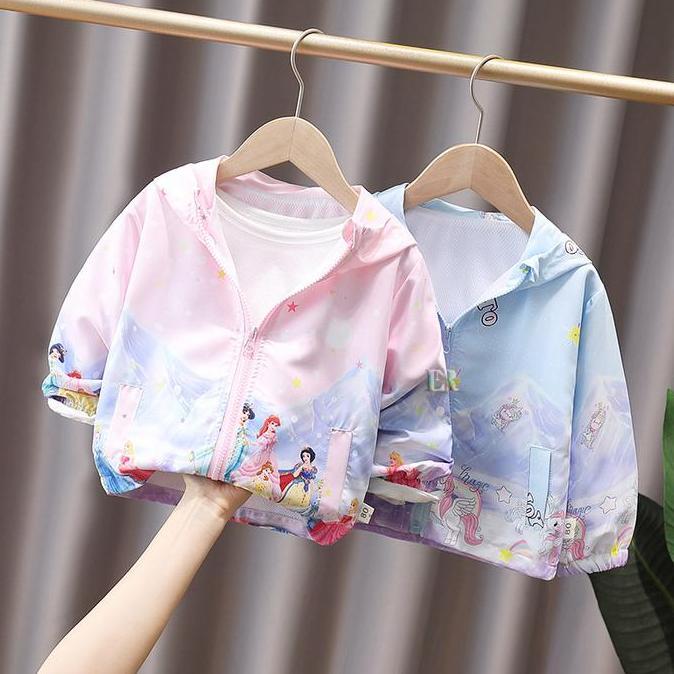 KALGURIO LNR Shop Jaket Anak Perempuan Dengan Topi Motif Unicorn Princess Snow White Cinderella Auro