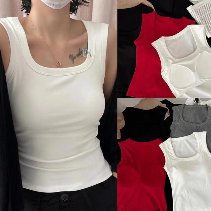 SOJEHBOW LNR Shop Tanktop Bra with Cup Busa / Pad Bahan Cotton Adem Halus Lembut Atasan Wanita Tanpa