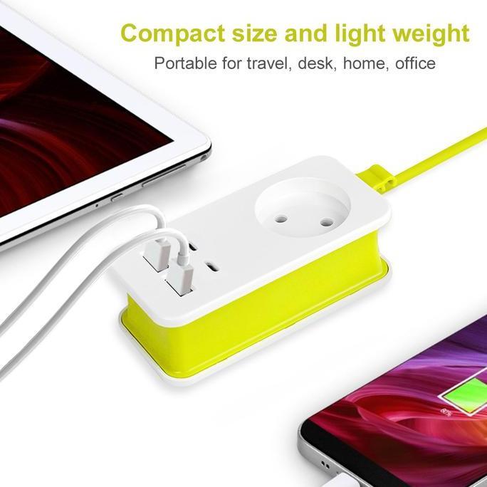 STOP KONTAK UNIVERSAL 4 USB PORT + KABEL GULUNG 1.5M COLOKAN LISTRIK EU PLUG 1200W PRAKTIS & PORTABL