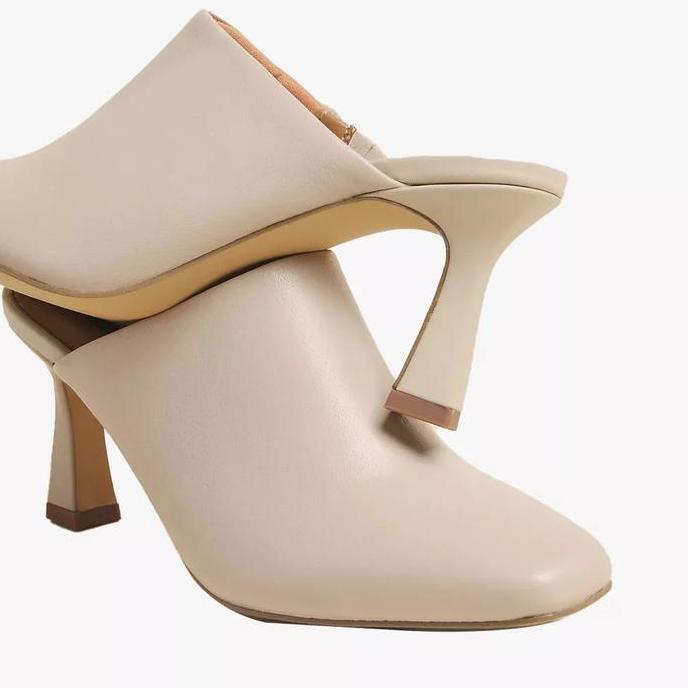 Ready MARKS & SPENCER Leather Square Toe Mule Court Shoes Original Heels