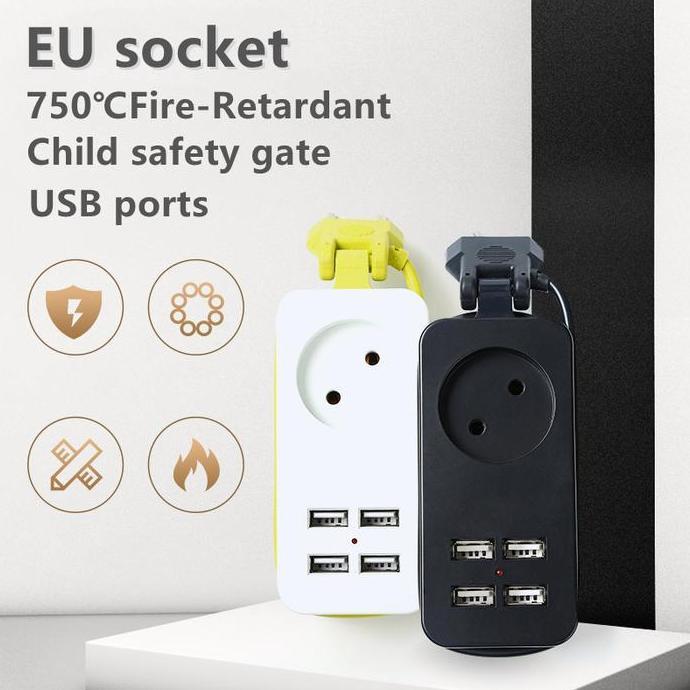 COLOKAN LISTRIK KABEL ROLL GULUNG DENGAN 4 LUBANG PORT USB 5 V / 2.1 A SIAP KIRIM