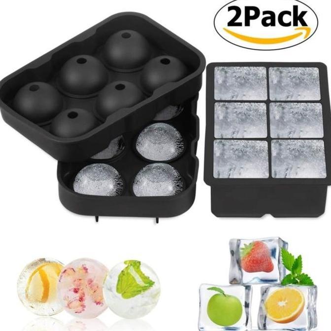 KRISWO Pembuat Bola Es Kotak Ice Ball Cubic Maker Bahan Silikon 2 Cetakan Es / Pencetak Es Batu Bula