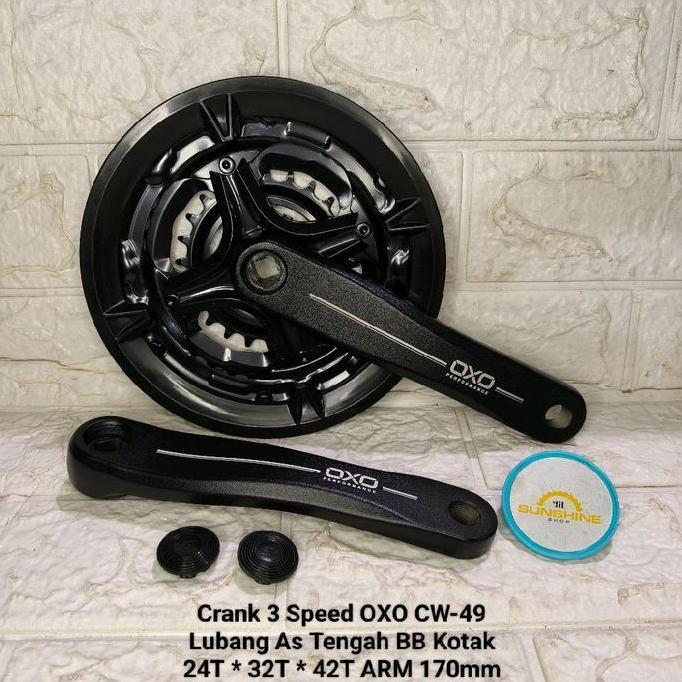 Crank 3 Speed OXO CW49 Alloy 42/34/24T Gear Gir Tengah Sepeda MTB As Tengah BB Kotak