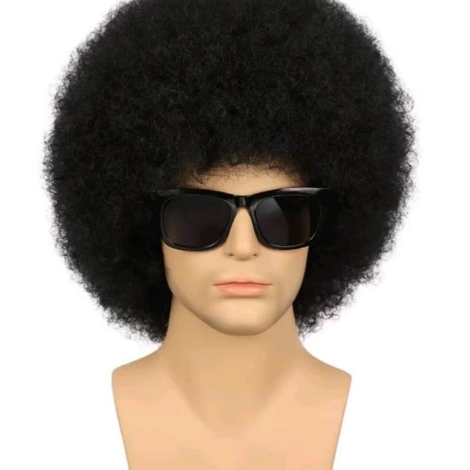 Wig Pria Rambut Kribo Rock And Roll Rambut Palsu Pria Model Kribo Warna Hitam Gaya Rocker Amerika