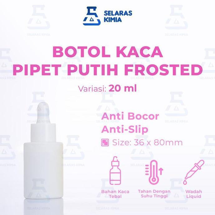 Botol Pipet Kaca Solid White Bahu Datar 20ML / Botol Pipet Kaca Serum 20ml / Botol Kaca 20ML