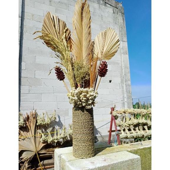ARLUNEO PAKET LENGKAP MURAH BUNGA DAN POT DAUN PALEM KERING-SIKAS-CANTEL-BUNGA RUSTIC AESTHETIC-DEKO