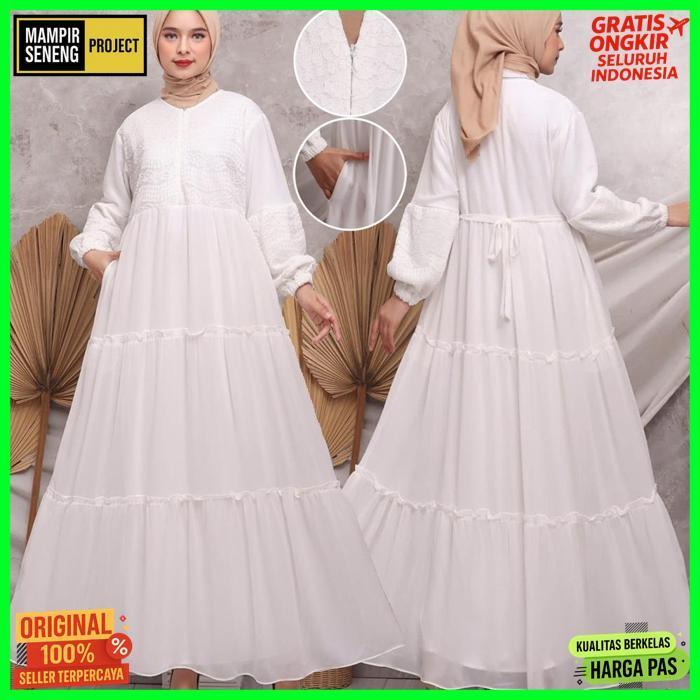 Quality Kkum Official Gamis Putih Jumbo Baju Lebaran Umroh Haji Busana Muslim Hijab Dress Brukat Agn