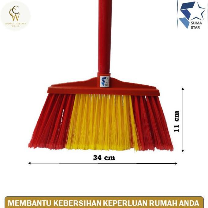 Sapu Lantai Plastik Warna Gagang Kayu Sapu Lantai Ijuk Sintesis Awet