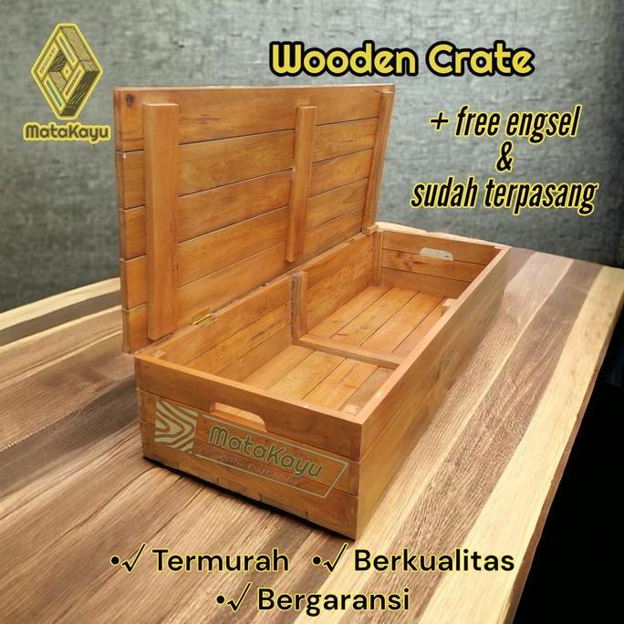 Wooden crate kotak peti kayu tutup storage box penyimpanan serbaguna 3