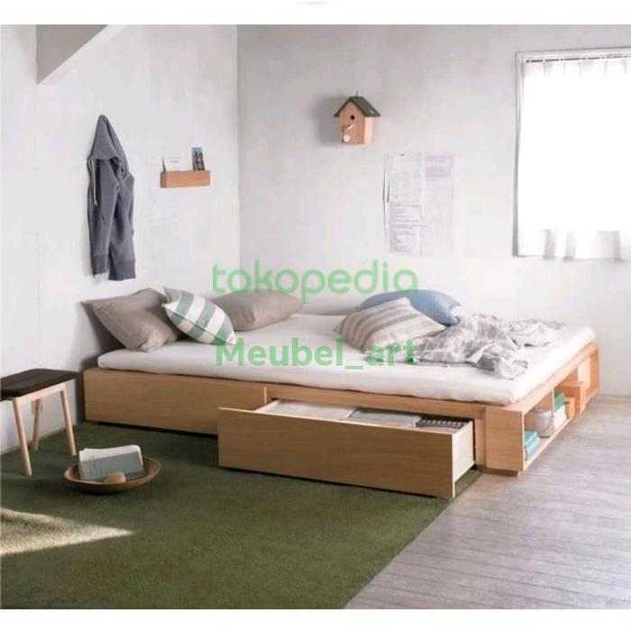 Rangka Tempat Tidur Lesehan, Dipan Jati Laci Lesehan, Tempat Tidur