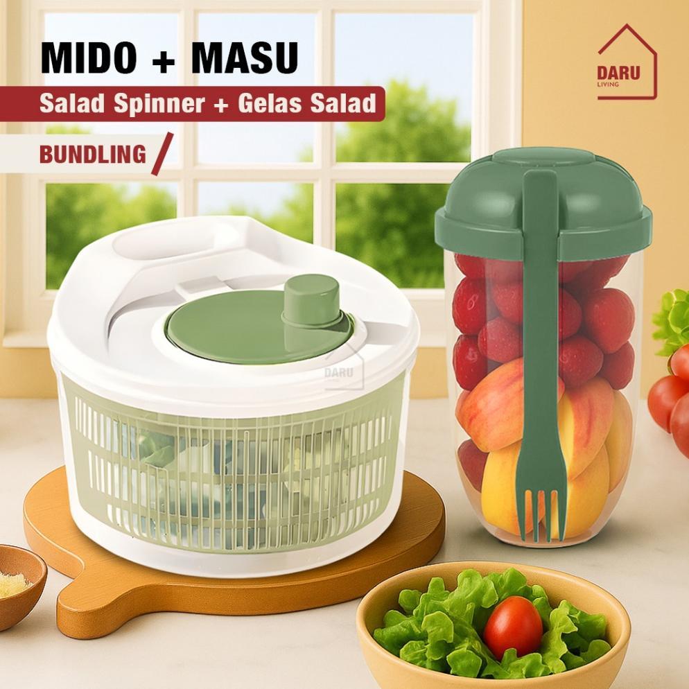 DARUBUNDLING SALAD SPINNER + SALAD CUP / Gelas salad cup portable