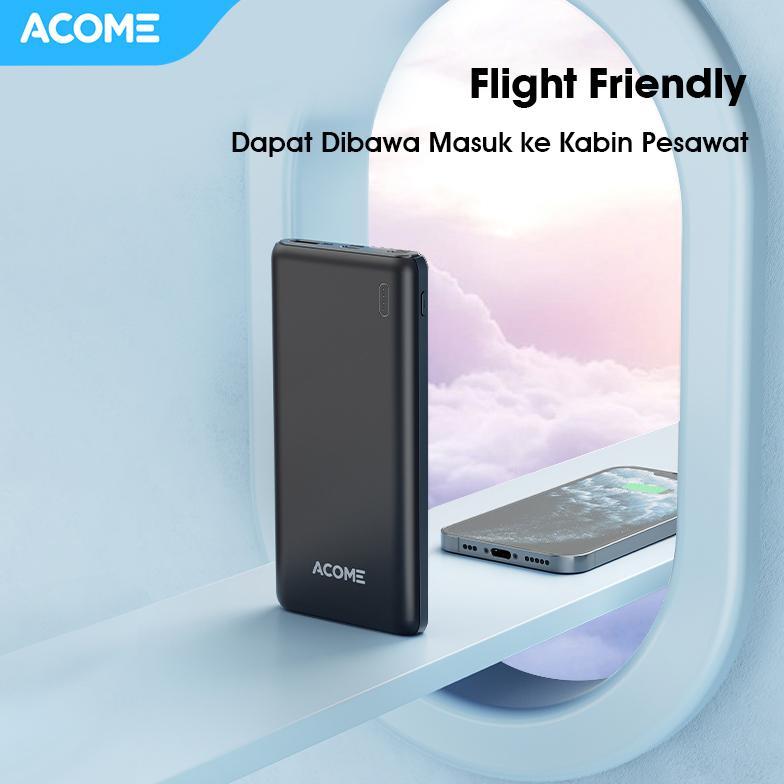 Terbaru Acome Powerbank Pb 10000Mah 2.1A Dual Port Micro & Type-C Powerbank Travel Friendly Original