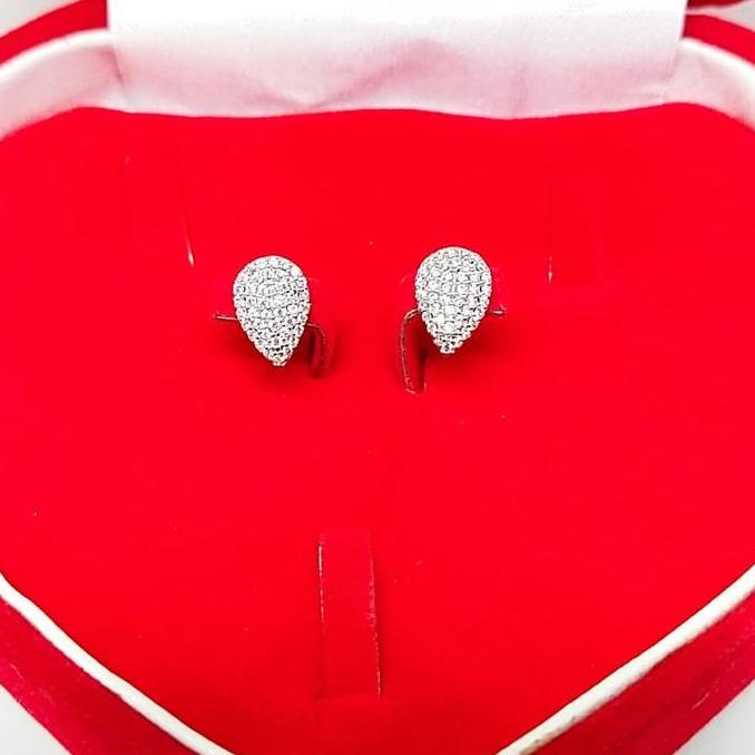 Giwang tusuk oval mpp perak 925/silver asli lapisan emas putih 24k.