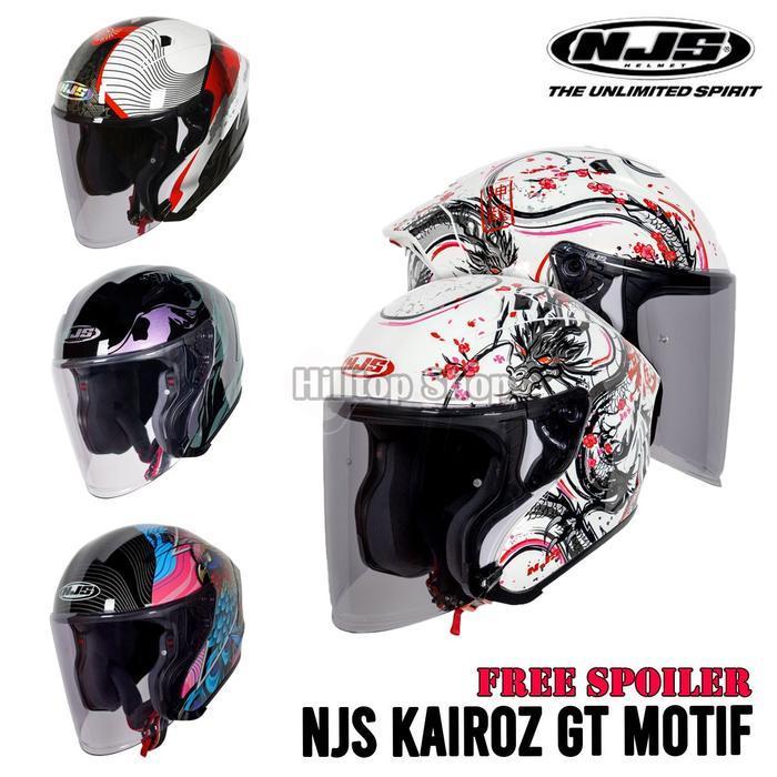 Njs Helm Kairoz Gt Motif Half Face Dengan Visor Smoke & Sistem Dd Ring Microlock Gratis Spoiler Exte