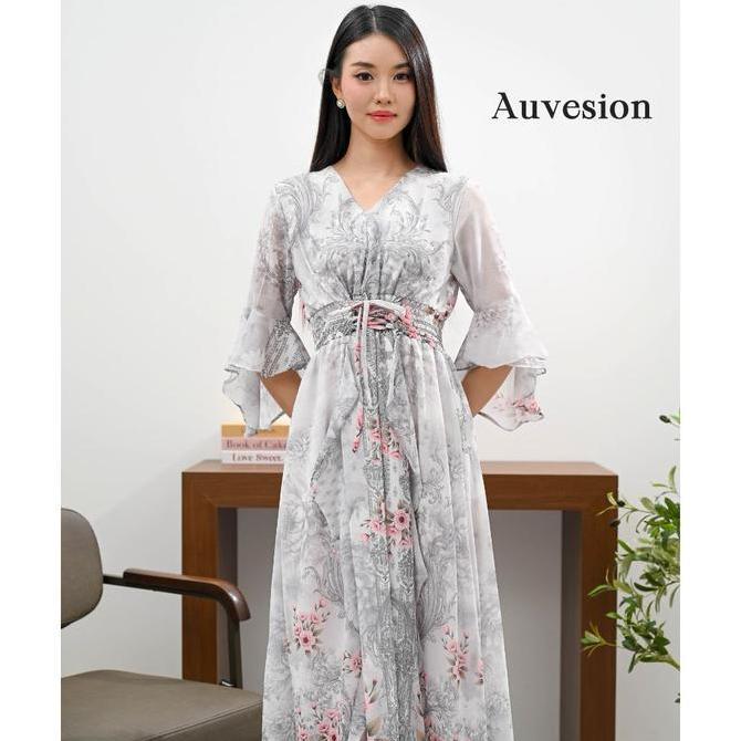 4992 Aquila Flower Strap Maxi Dress Casual Sifon Wanita Motif Bunga Panjang Pesta Floral JS