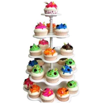 Rak Susun Plastik Kue 5 Stand White Cup Cake Tray