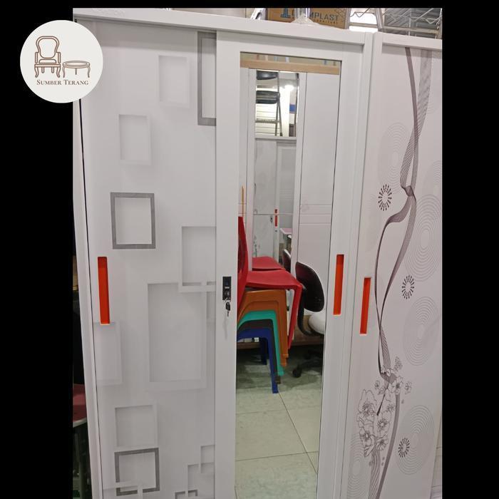 Lemari Pakaian Plat Besi Sliding Spazio Lemari Baju Plat Besi Sliding 2 pintu Kaca Steel Wardrobe Le