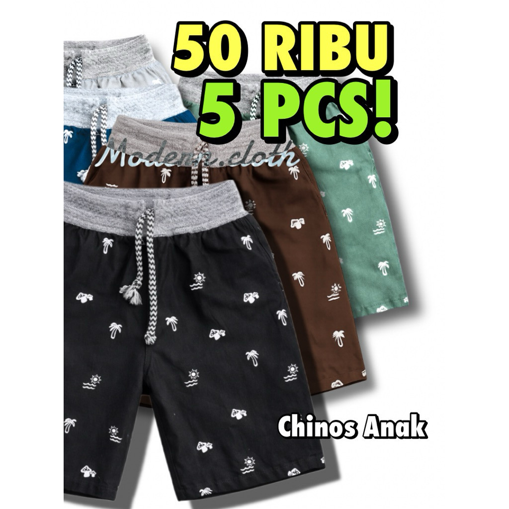 [COD] 50RIBU Dapat 5 PCS Celana Chinos Pendek Anak Motif Dengan Saku,Ringan Nyaman Usia 2-12 Tahun