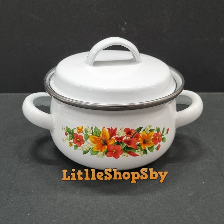 Panci Enamel Kecil Minipot 12Cm Motif Bunga