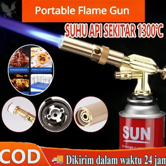 FOWERLEB CODFlame Gun Gas Torch Blow / Pemantik Api Elektrik Torch Kepala Las Manual Kuningan Dual A
