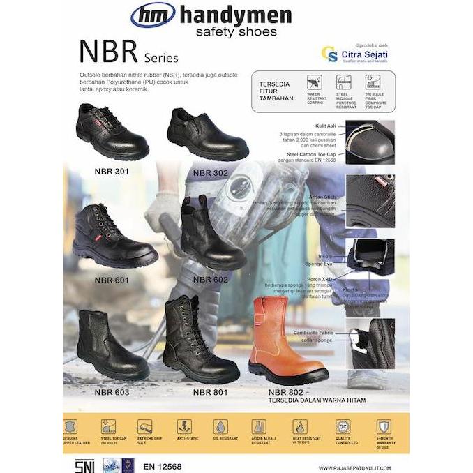 sepatu safety kulit pendek formal Handymen NBR 302 - Grade B