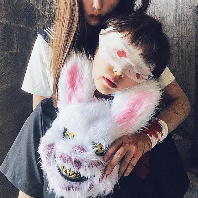 GAIZINPO Topeng Kelinci SeramTopeng Bulu Berdarah Halloween Horror Masquerade
