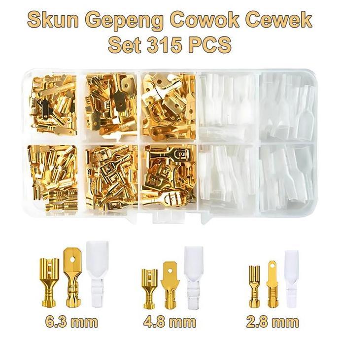 FOWERLEB 315Pcs Skun Gepeng Male Cowok Female Cewek Set Terminal Konektor Kabel bahan Kuningan with 