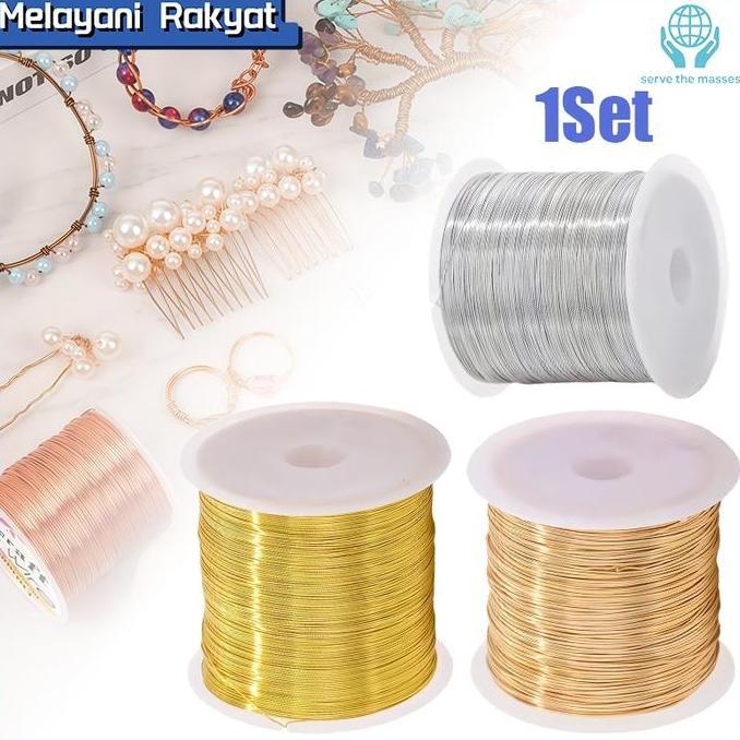 SWASAGARA 3pcs/set 50m Gulungan Kawat Tembaga Warna Emas/Emas KC/Perak Ukuran 0.3mm Kawat Manik Mani