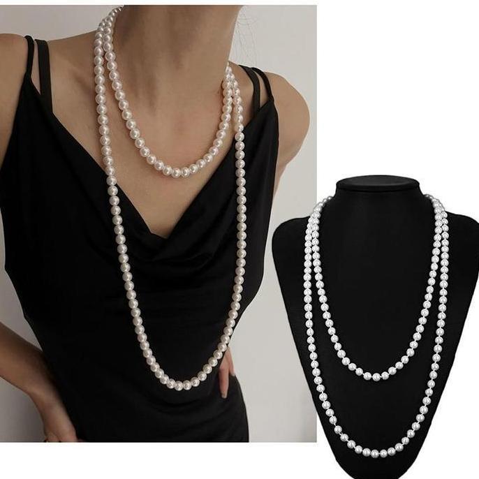 150CM Kalung Mutiara Putih Panjang Wanita Sequinn Pesta Aksesoris Flapper Great Gatsby | Kalung Muti