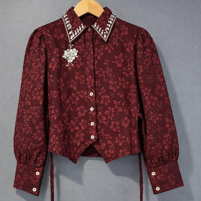 Kirana Jacquard Crop Top Blouse Janggan Kebaya Modern Kebaya Crop Atasan Kebaya DS