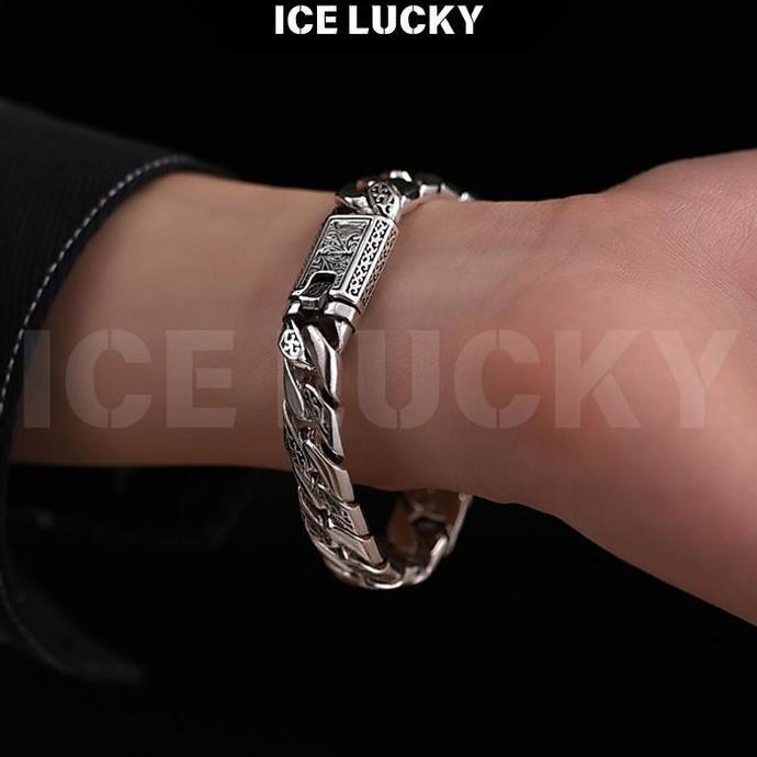 1164 Gelang Pria 925 Silver / Perak Thailand  Dengan ukiran motif tradisional Tiongkok yang klasik T