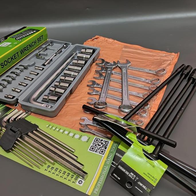 PAKET BENGKEL TEKIRO KUNCI T SET 4 PCS + KUNCI RING PAS 11 PCS + KUNCI SHOCK 27 PCS - L SET 9 PCS PA