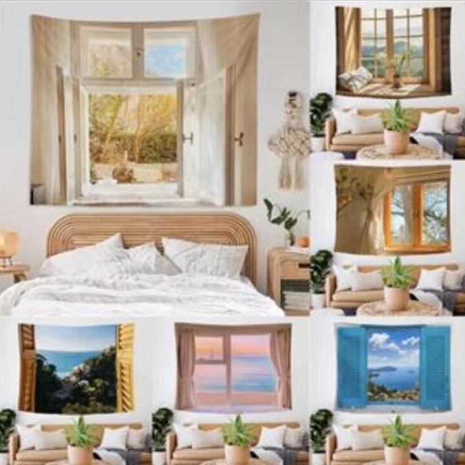 TERLARIS LATAR BACKGROUND DEKORASI PEMANDANGAN PAJANGAN DINDING LUKISAN KAIN