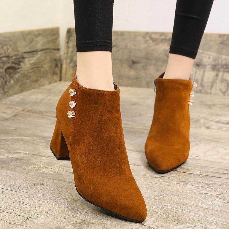 Value Pack Sepatu Boots Wanita Heels 3 Mutiara Suede 5Cm