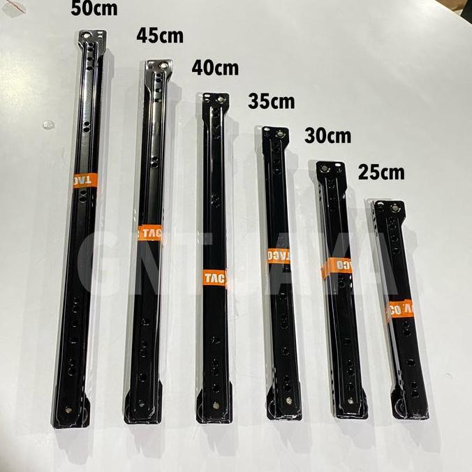 Rel laci merk TACO 1Pasang  warna hitam Rel laci lemari taco